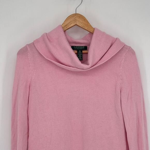 Lauren Ralph Lauren Soft Wool Blend Pink Cowl Neck Sweater Sz PS Cottage Barbie - Picture 3 of 7